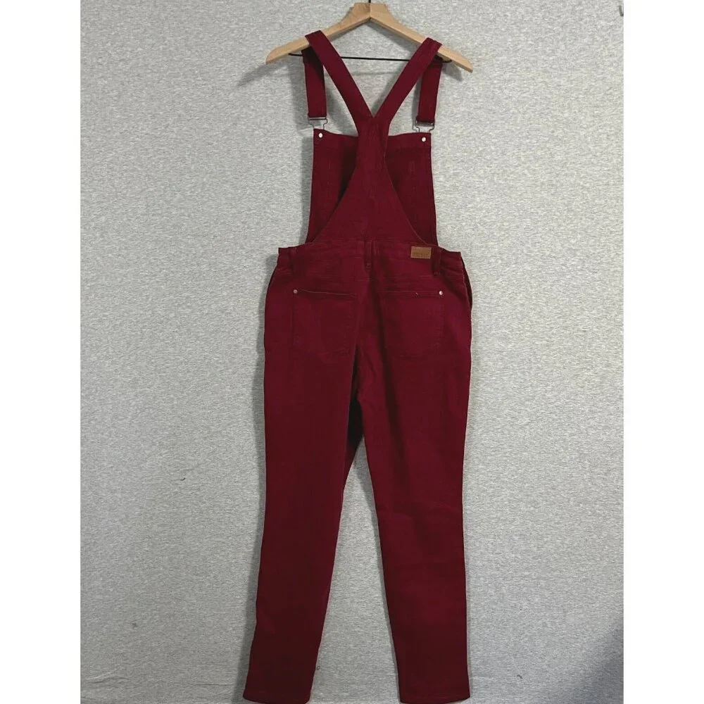 Judy Blue High Waist Bib Overalls Jeans Womens Extra Large Red‎ Boyfriend Cuff